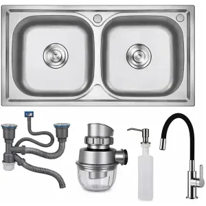 Pileta Bacha De Cocina Doble Eisen Acero Inoxidable 78 x 43 x 19
