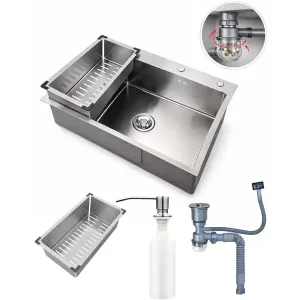 Pileta Cocina Cuadrada Satinada 70 Cm Acero 304