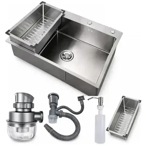 Pileta Cocina Cuadrada Sobreponer Acero 60 Cm Profunda