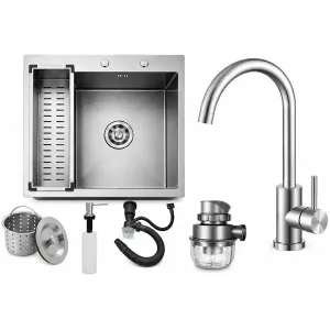 Pileta De Cocina Acero 304 Mate + Grifo 304 + Accesorios 45 x 45